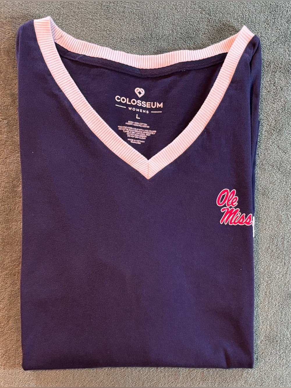 Colosseum Ladies 'Ole Miss' Navy V-Neck Shirt with White & Red, Size: L (6585)